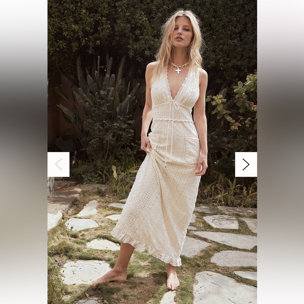 NEW Free People Running Through My Mind Midi Ivory Floral Eyelet Dress L - Picture 2 of 15